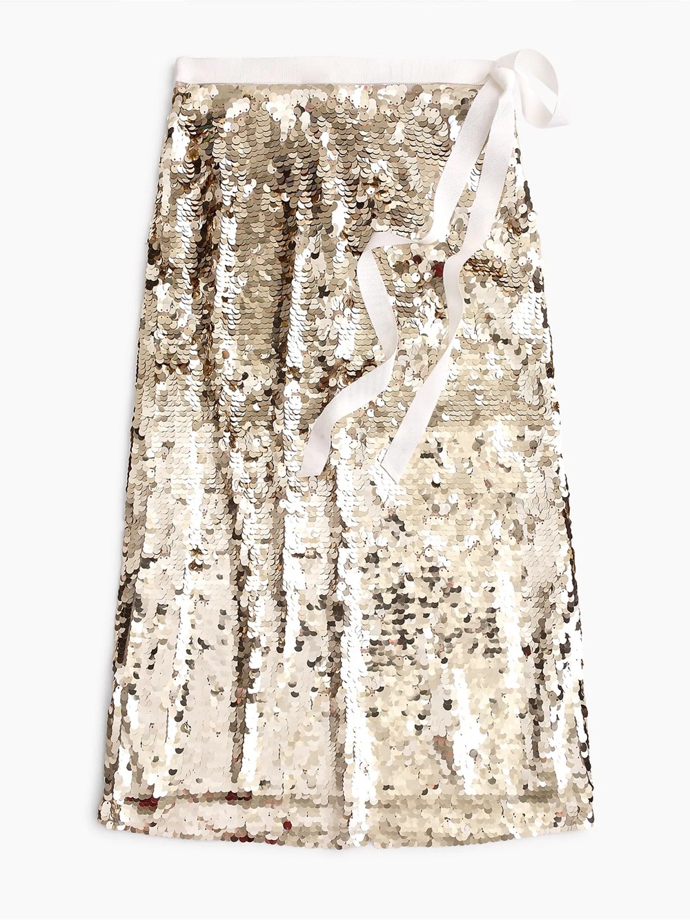 J. Crew Metallic Gold Sequin/Paillette Midi Skirt with Ribbon Waist - Size 0